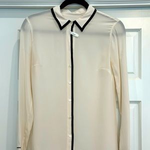 100% SILK black/white button-up